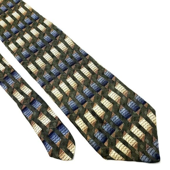 Haggar Silk‎ Tie Green Geometric Short Print - Picture 1 of 6